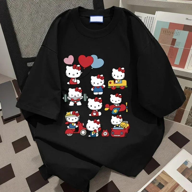 Hello Kitty Kawaii Baumwoll-T-Shirt Sanrioed Anime Fashion Damen Top Sommer Casual Street Personalisiertes Sweet Girl Top T-Shirt