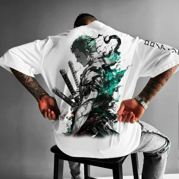2026 Sommer Neu 100% reine Baumwolle One Piece Zoro Charaktermuster Street Hip-Hop Kurzarm Loose Fit T-Shirt Rundhals beliebtes Shirt