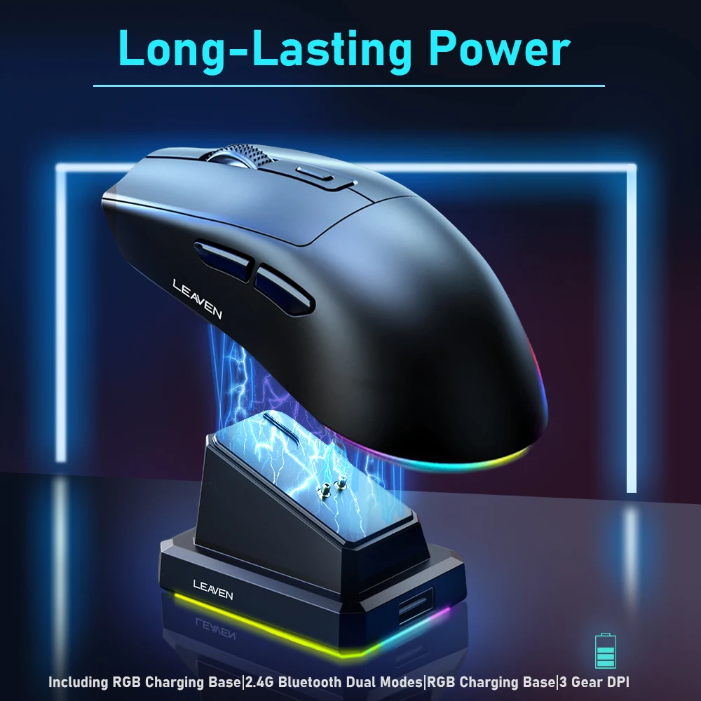 Bluetooth-Funkmaus, 2,4 G, Dual-Modus, wiederaufladbar, mit Ladestation, Hintergrundbeleuchtung, LED, kostengünstig, für Laptop-PC Image