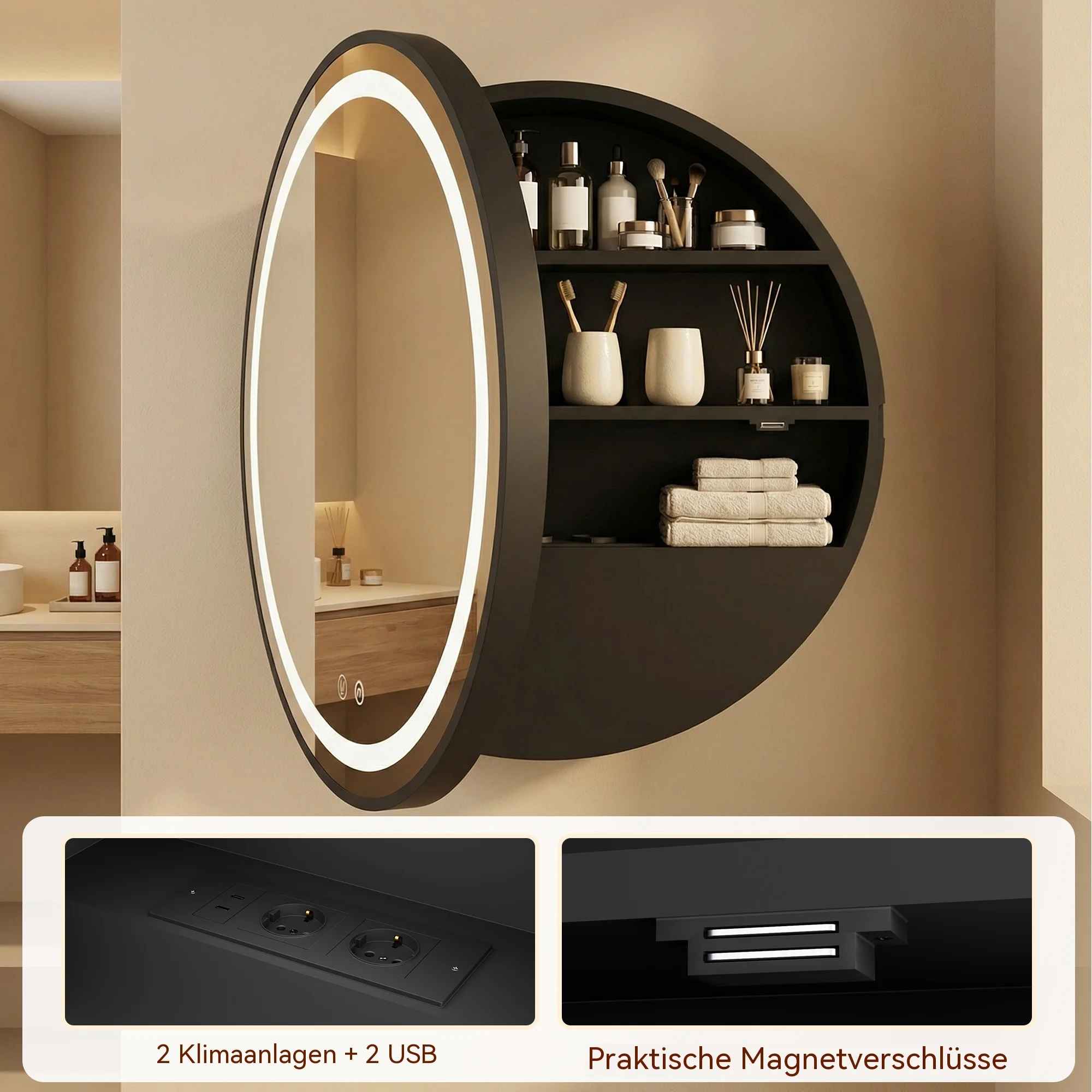 Intelligenter LED-Badezimmerschrank Wandmontierter Moderner Schrank-Organizer Badezimmer-Organizer Wohnzimmer-Möbel