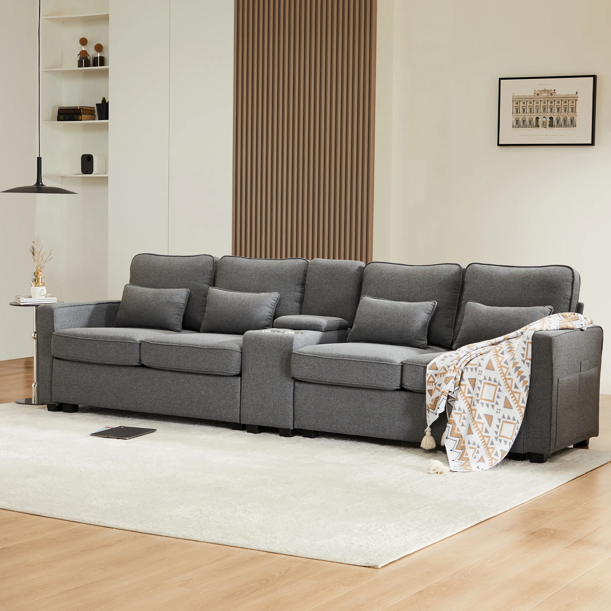 Sofa Couch Wohnzimmersofa Modernes 4-Sitzer-Sofa aus Leinenstoff Image