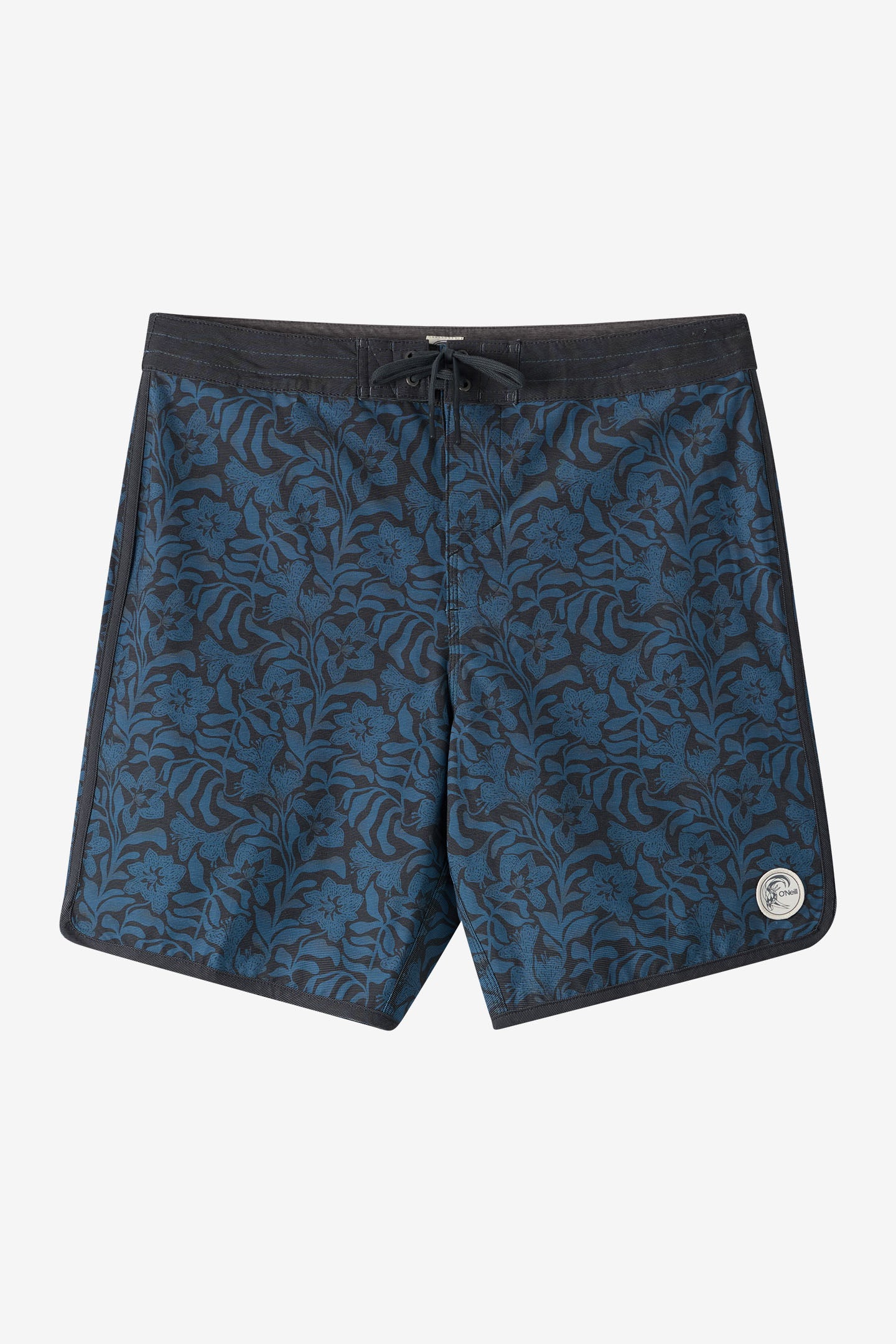 O'Neill Men's O'riginals Print Scallop 18"" Board Shorts in Blue Fsn 2, Size 36, Elastane/Polyester