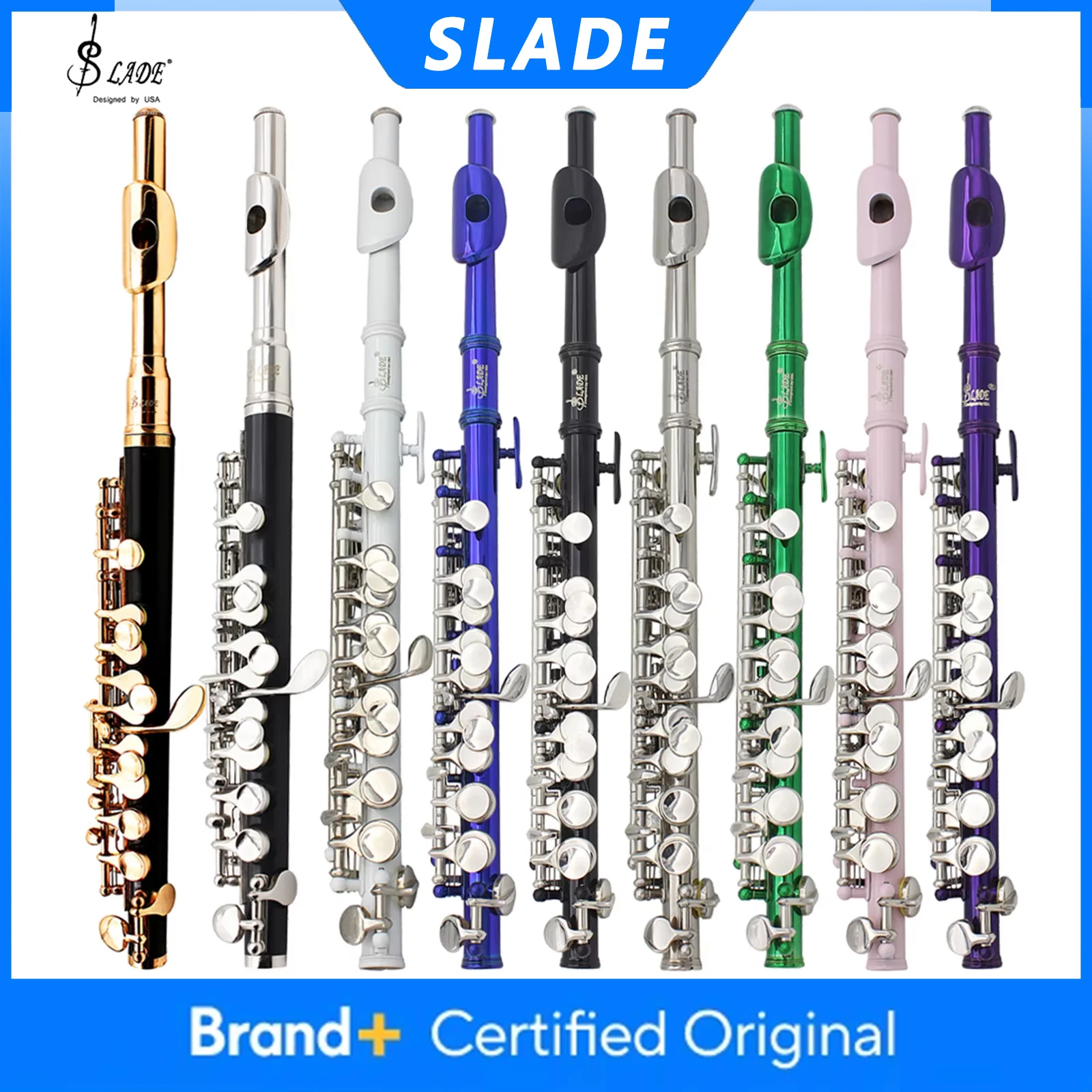 SLADE C-Tonart Piccolo 16 Geschlossene Klappen Kupfernickel-Korpus Halbgröße Flöte Professionelles Holzblasinstrument mit Koffer und Reinigungstuch Image