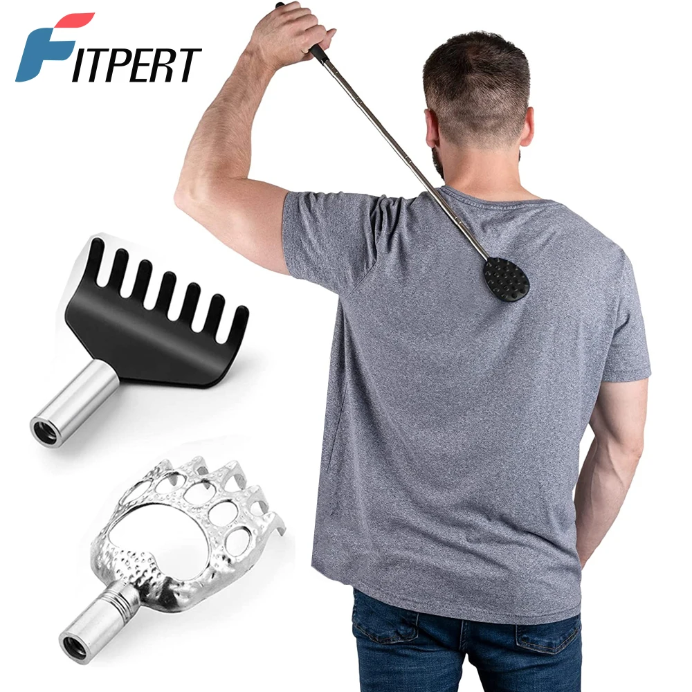 Ausziehbarer Rückenkratzer mit 3 abnehmbarem Kratzkopf, super befriedigender Kratzer, lindert Juckreiz auf der Rückseite, Kopf, Bauch, Körper Image