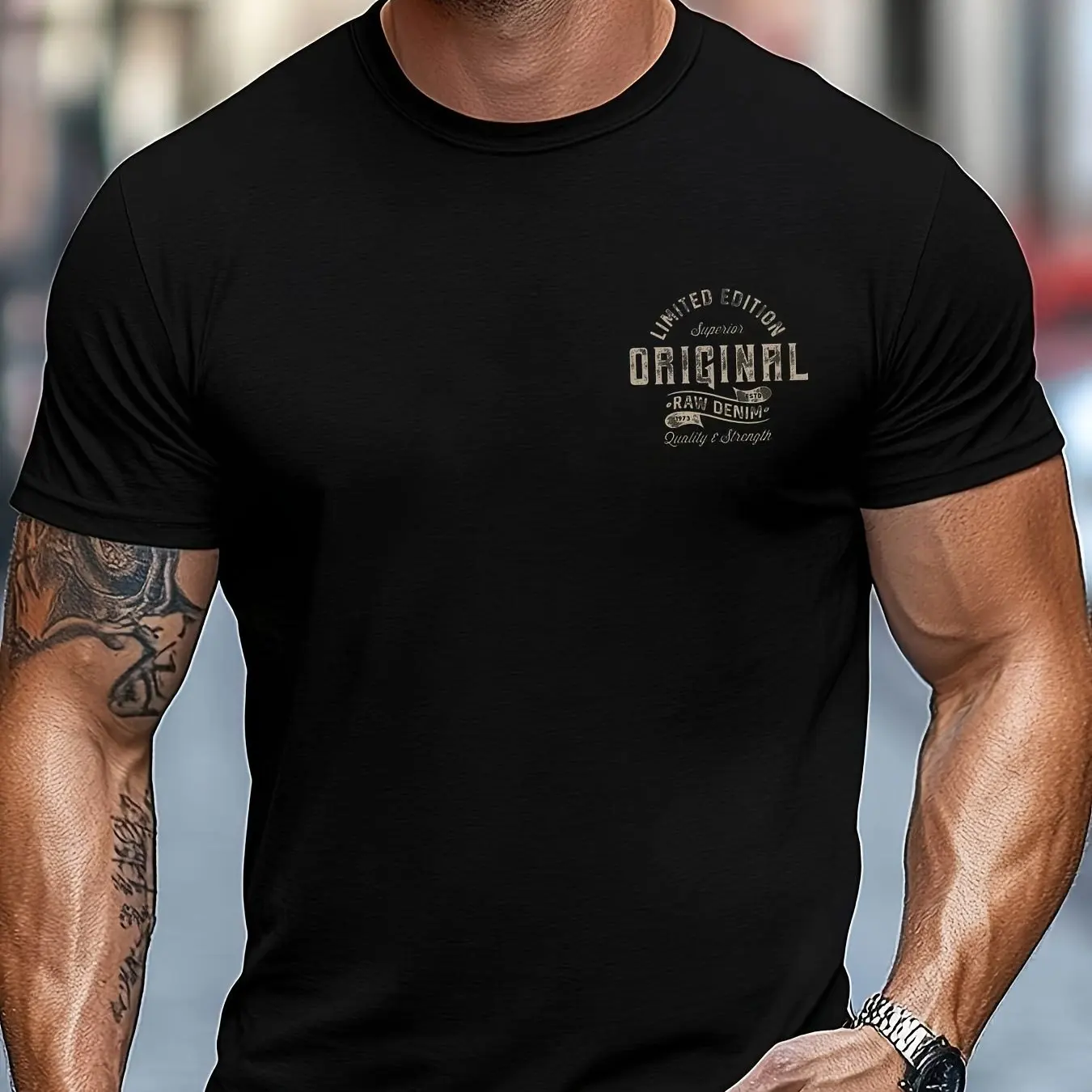 Herren Sommer T-Shirt aus 100% reiner Baumwolle, modisch, lässig, sportlich, locker geschnitten, mit Buchstabenmuster, Rundhalsausschnitt, Kurzarm. Image