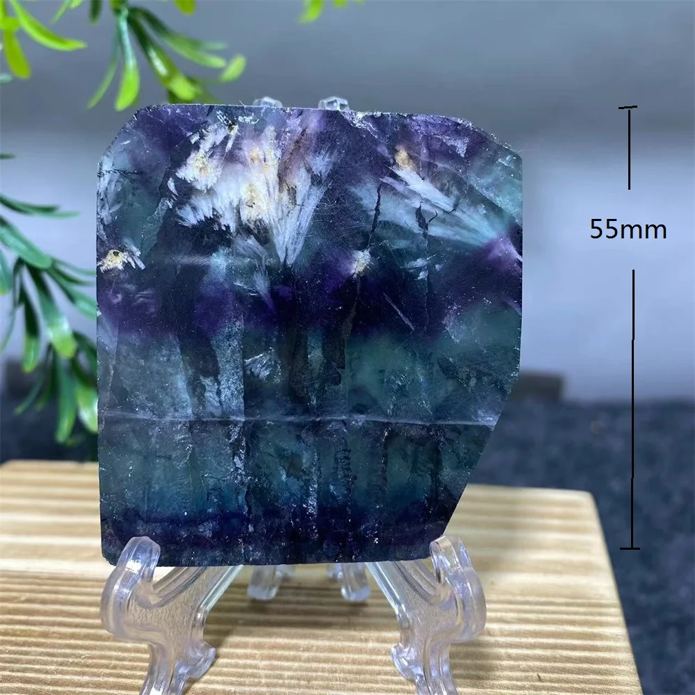 Feder Fluorit natürliche Kristallplatte Scheibe Stein Quarz Mineral Schönheit Edelsteine Mineralien spirituelle Ornamente Heimdekoration