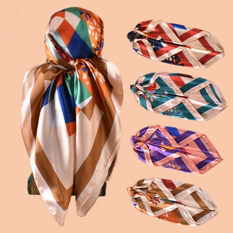 Halstuch für Damen, luxuriöser quadratischer Schal für Frauen, Schal mit Seidengefühl, Satin-Hijab, modische Wickel, Haarbänder, Band, Stirnband, 90 x 90 cm Image