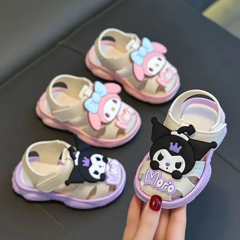 Anime Kuromi Sandalen für Mädchen, offene Zehenpartie, süße Cartoon-Slipper in Lila und Pink, Kinderschuhe Größe 18-29