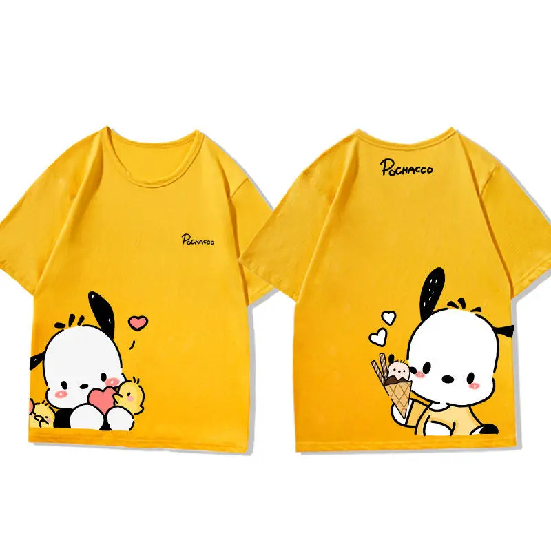 Gelbes Kinder-T-Shirt, neues Sanrio Pacha Dog-T-Shirt aus reiner Baumwolle, doppelseitig bedruckt, Eltern-Kind-Outfit, trendiges Marken-T-Shirt Image
