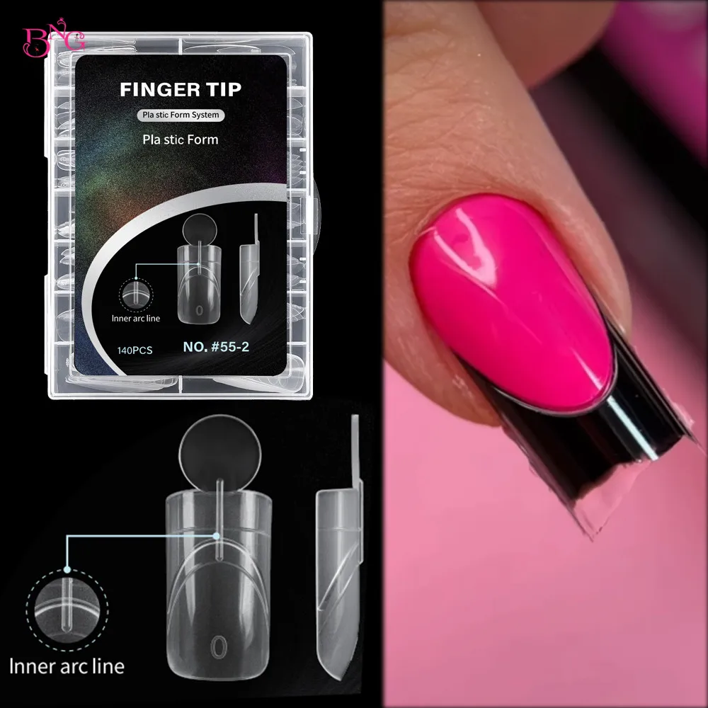 BNG Neue Matte Dual-Formen mit Französischer Linie Vollabdeckende Dual-Nagel-Formen für UV-Gel Acryl Nagelkunst-Verlängerung 140 Stück 14 Größen K Image
