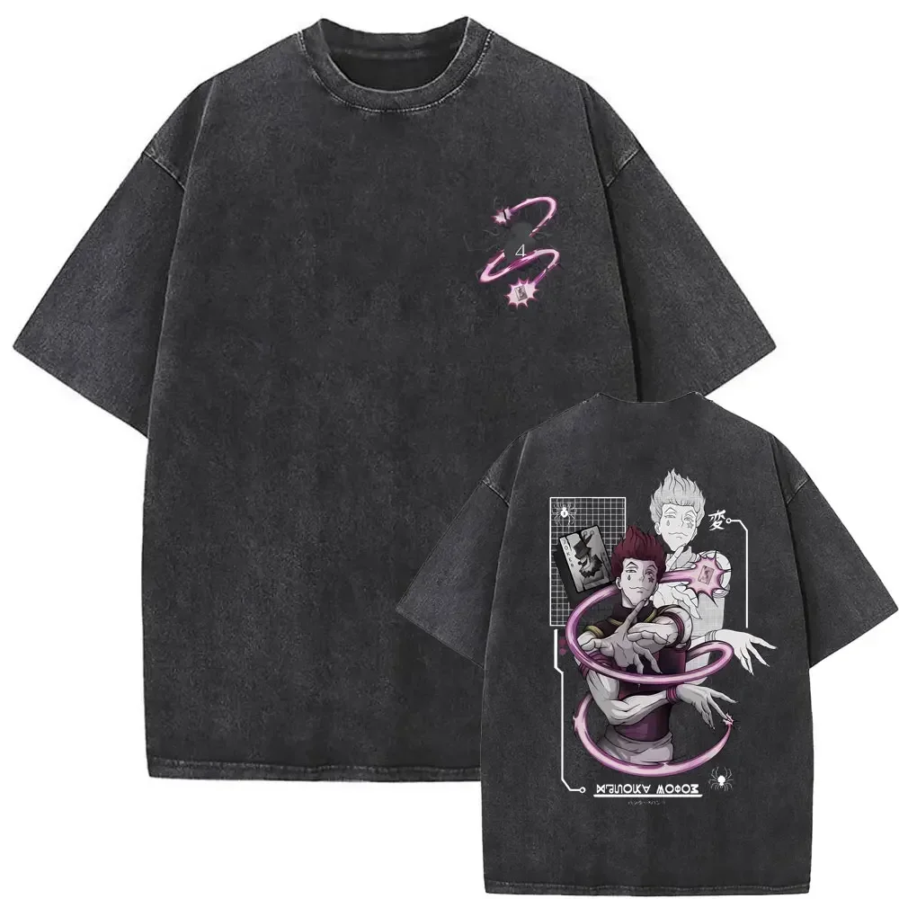 Vintage Anime Hunter X Hunter bedrucktes T-Shirt für Herren und Damen, gewaschenes T-Shirt, hochwertiges Vintage-Baumwoll-T-Shirt, Harajuku-Tops