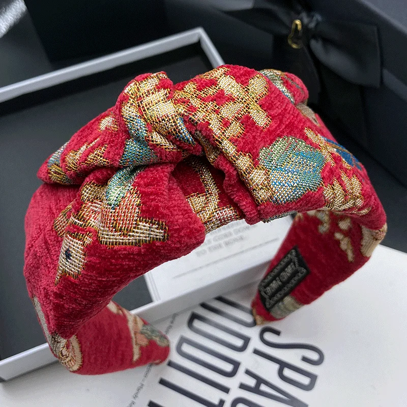 Chinesischer Hochzeits-Haarschmuck, Haarreif für Damen, modisch bestickt, Haaraccessoires, breitkrempiges, komprimierbares Stirnband Image