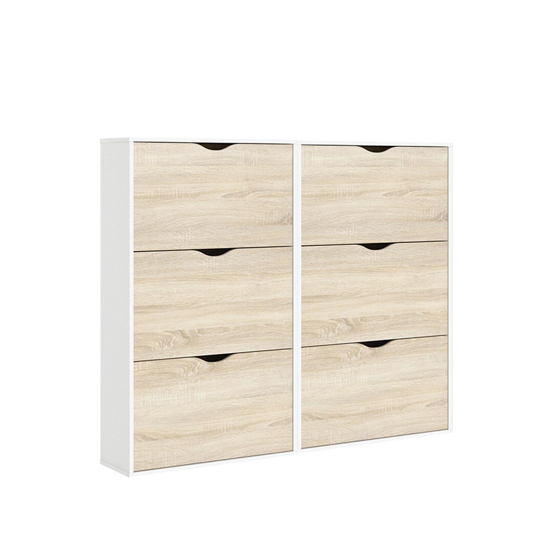 Napoli Schuhschrank mit 6 Schubladen in weiss und Eichendekor. Image