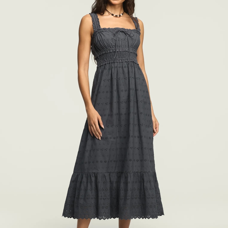 Lucky Brand Schiffley Smocked Waist Midi Dress - Women's Clothing Dresses Shirt Midi Dress in Ombre Blue, Size M