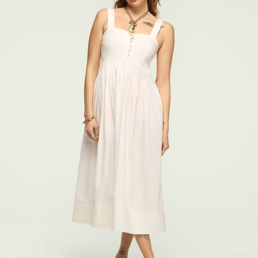 Lucky Brand Poplin Pintuck Maxi Dress - Women's Clothing Dresses Maxi Dress in Bright White, Size 2XL