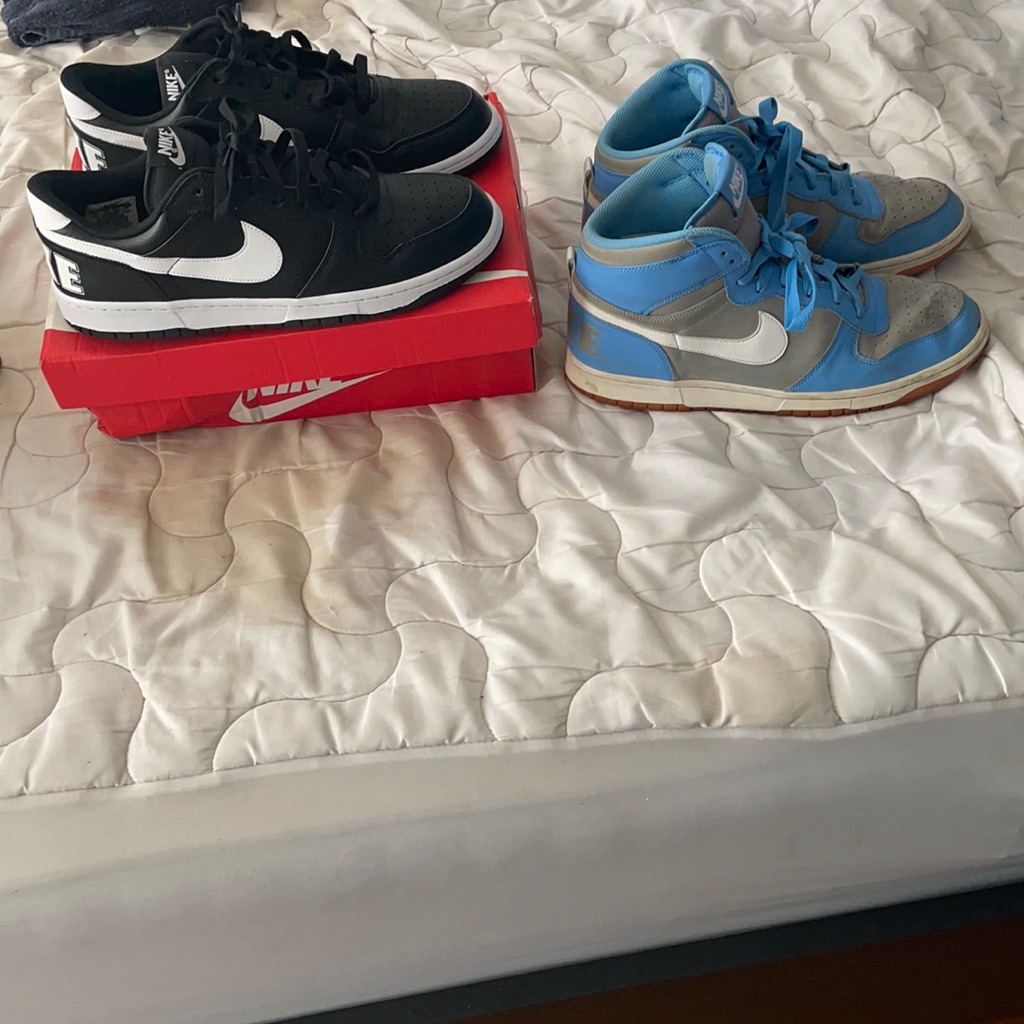 Nike Shoes | Big Nike Low New Black & Big Nike High University Blue Used Heat Bundle Size 12 | Color: Black/Blue | Size: 12