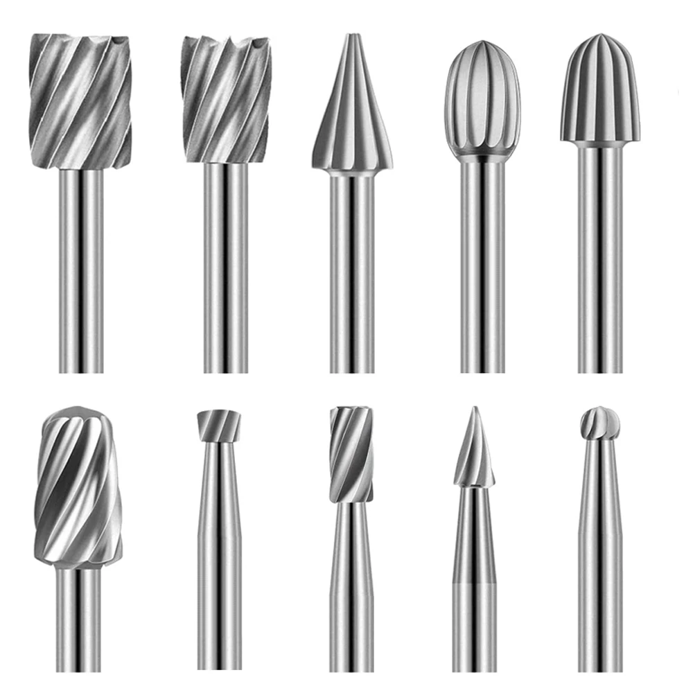Lima rotante HSS da 10 pezzi per frese in acciaio per lima a coda di topo in metallo Set di lime rotanti in metallo duro compatibile con strumento per la lavorazione del legno