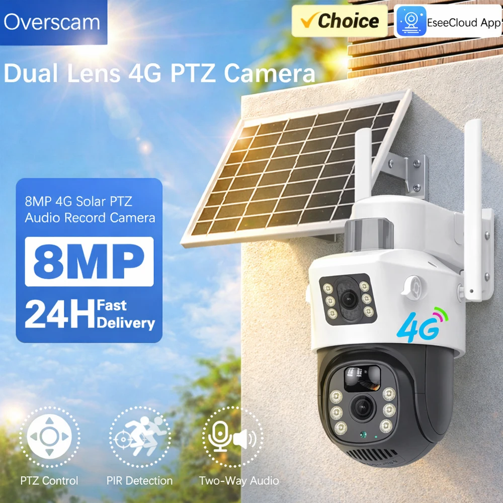 8MP EseeCloud 4G SIM-Karten Solarkamera 24-Stunden-Videoaufzeichnung Outdoor Dual-Objektiv Dual-Bildschirm PIR-Erkennung Sicherheitsüberwachung Image
