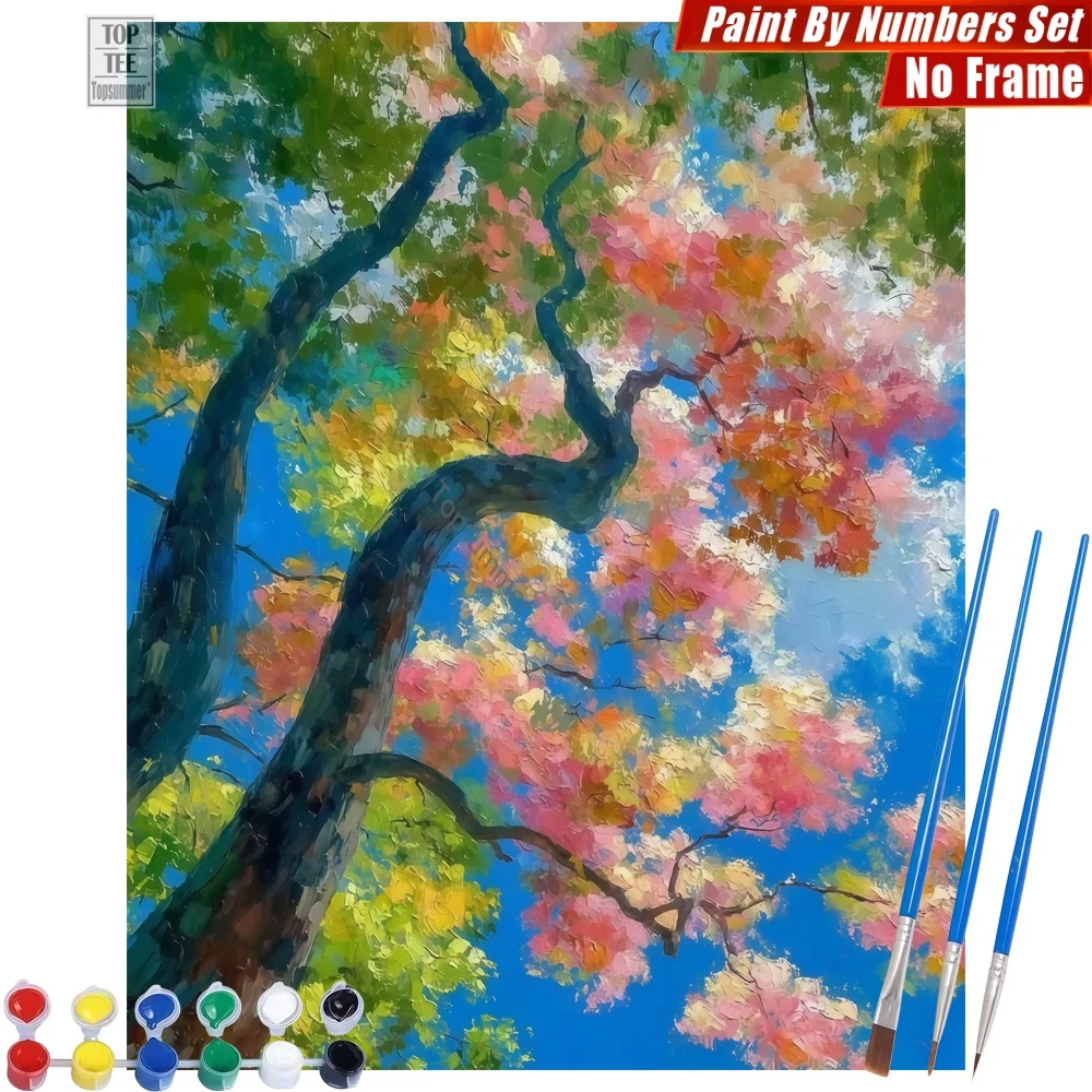 Frühlingsgrüner Baum Malen-nach-Zahlen-Set - Baum Frühlingsvitalität Heimdekoration Tag der Toten Geschenk für Oma Image