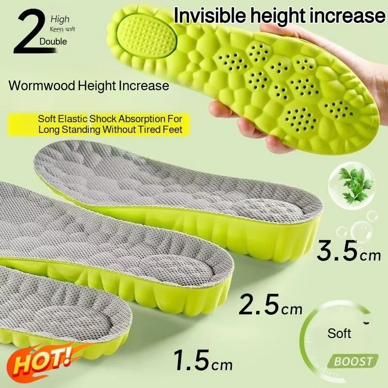 4D Sport Orthopädische Einlegesohlen EVA Gewölbestütze Stoßdämpfung Atmungsaktiv Komfort Unsichtbare Höhenerhöhung Einlagen für Männer Frauen Image