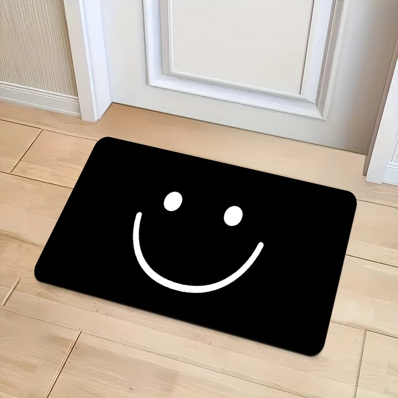 VIKAMA Fußmatte mit schwarzem Smiley-Gesicht: Rutschfeste, geräuschdämpfende Eingangsmatte für Haustüren, Flure, Badezimmer und Heimdekoration Image