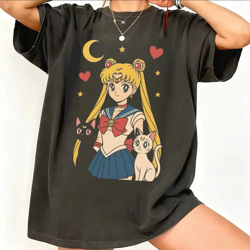 Sailor Moon Retro 90er Anime Grafik T-Shirt 2026 Sommer Herrenbekleidung Damen Tee Streetwear Lässiger Trend Paar Hip-Hop Top