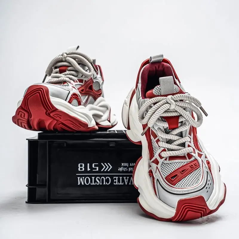 Internet-Star Beliebte Herren 2026 Frühjahr Neue Mesh Atmungsaktive Freizeit-Sportschuhe mit dicker Sohle, höhenverstellbar, rutschfest, Dad-Schuhe