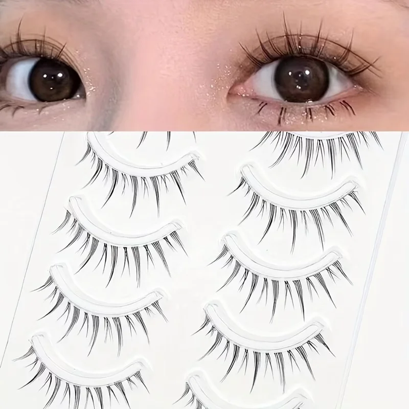 5 Paar künstliche Wimpern mit transparentem Band für Anfänger – natürlicher, realistischer kurzer Stil, ideal für Monolid, Doppel-Augenlid, etc. Image