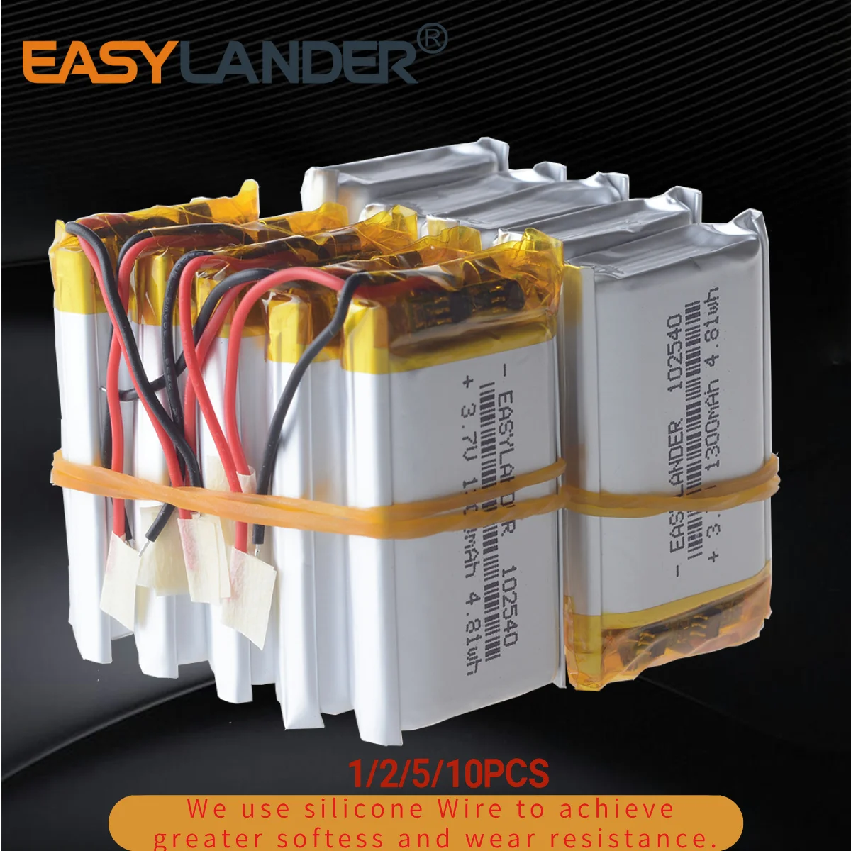 Silikondraht 102540 3,7 V 1300 mAh wiederaufladbarer Li-Polymer-Li-Ionen-Akku für MP3-Spielzeug-LED-Lichter 982438 102541 Image