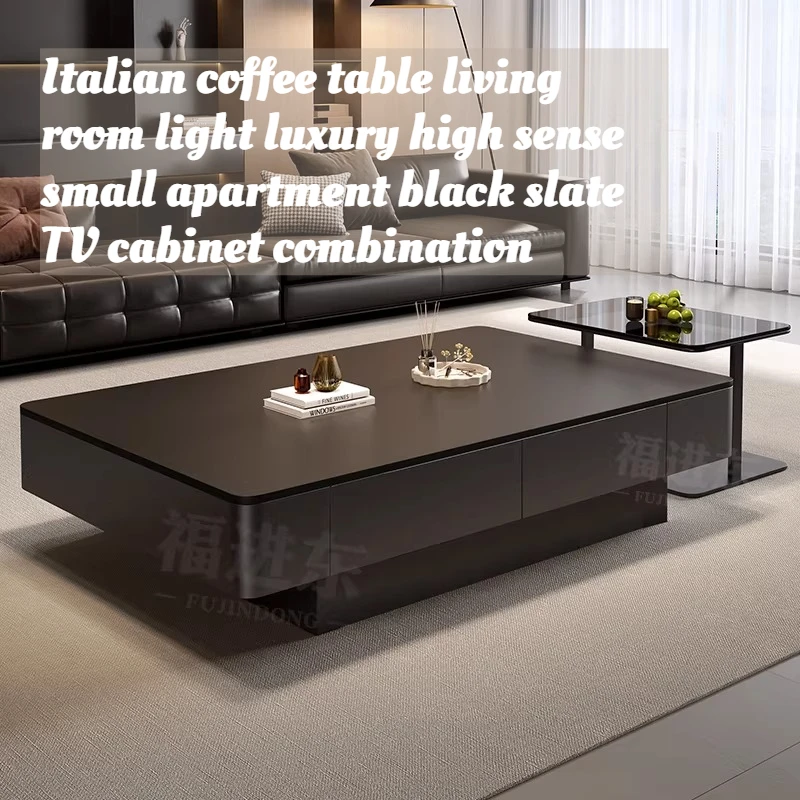 Italienischer Stil Schwarzer TV-Schrank Set Couchtisch Wohnzimmer Luxus Modern Beistelltisch Wohnmöbel Dekoration Image