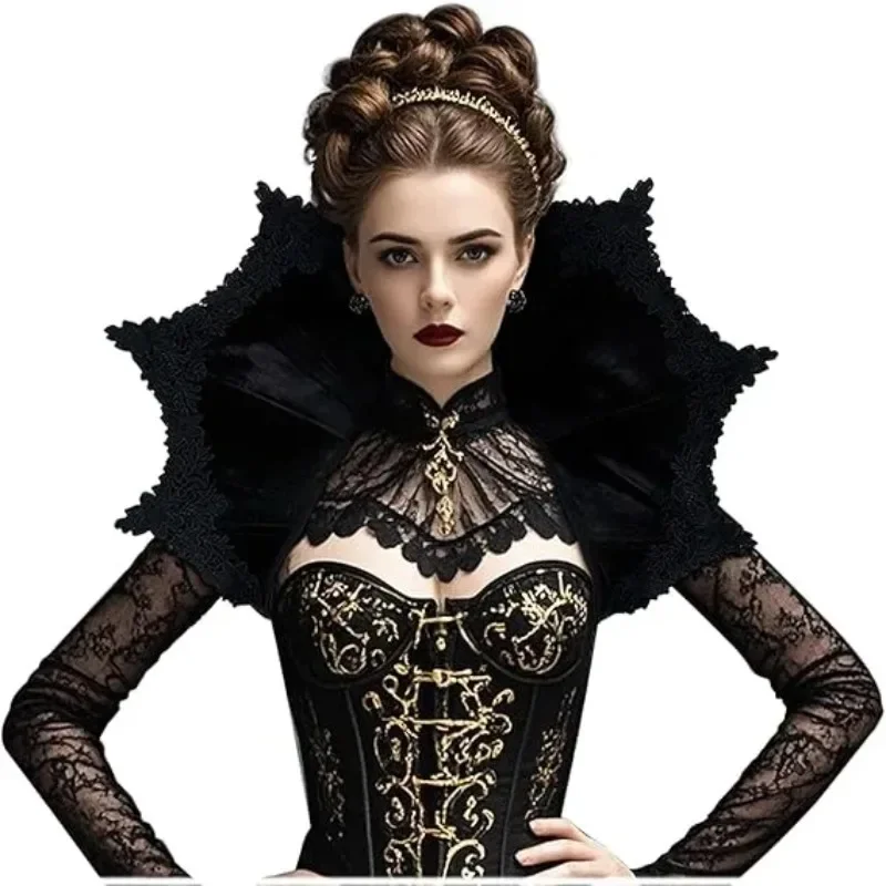 Mittelalterlicher schwarz-roter viktorianischer Kragenumhang Gothic Vampir Cosplay Umhang Zubehör für Frauen Halloween Karneval Kostüm Rollenspiel