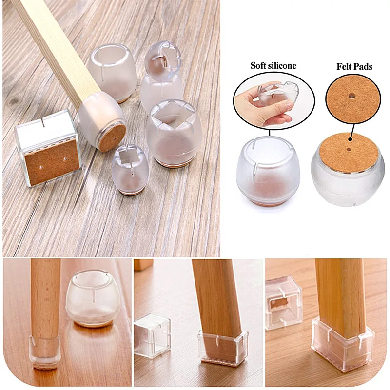 8 Stück transparente Möbel Fuß schutz abdeckung mit Filz polster Gummi rutsch fester Tisch Stuhl Bein Fuß polster Holzboden schutz Image
