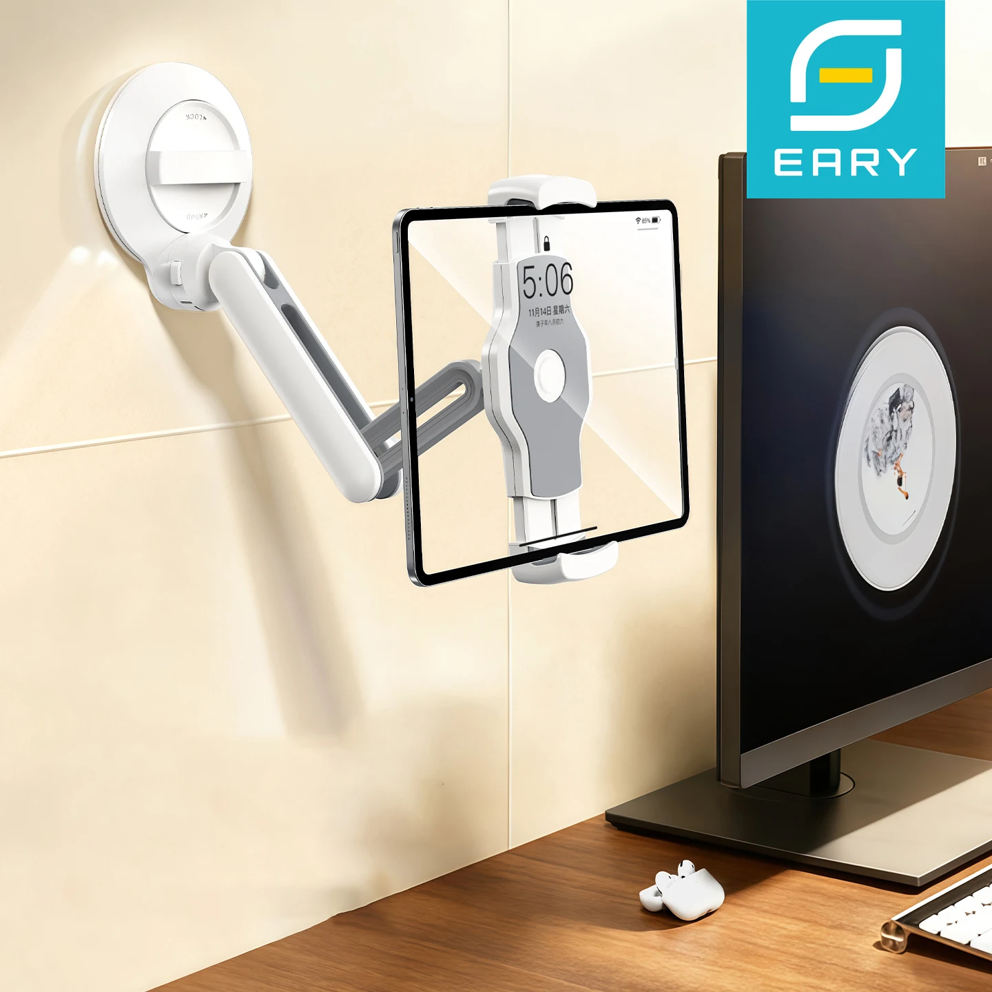 Eary iPad-Wandhalterung mit Saugnapf, Handy- und Tablet-Ständer für iPad mini Pro Air, für Galaxy Tab, für 4,7-12,9 Zoll große Geräte Image
