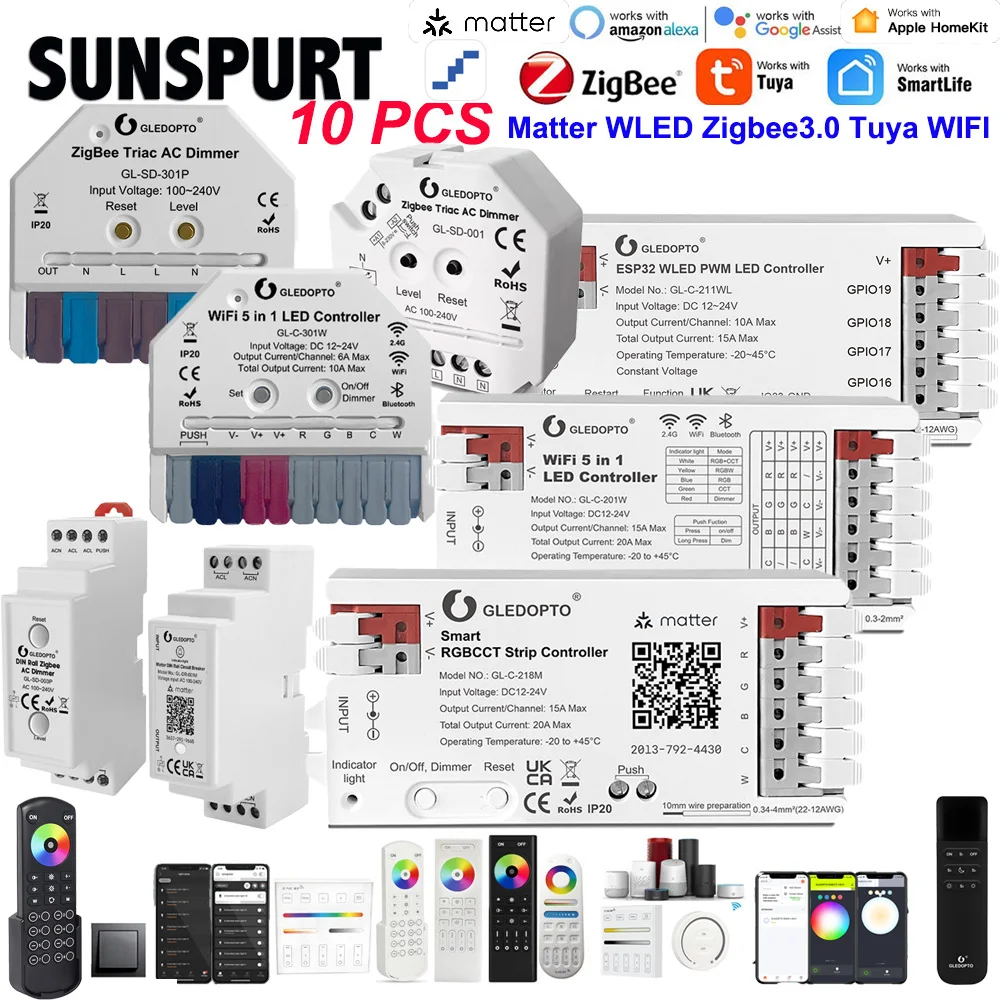 Gledopto Matter TUYA WIFI RGBCCT LED-Controller Triac AC Ein-Aus für LED-Streifen APP Sprachsteuerung mit Apple Homekit Google Amazon Image