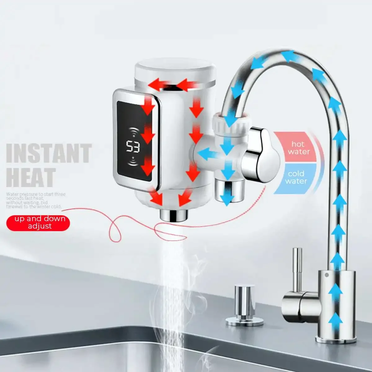 3000 W LED-Anzeige Durchlauferhitzer Elektrische Küche Wasser Heizung Wasserhahn Sofortige Warmwasser Wasserhahn Heizung 220 V Image