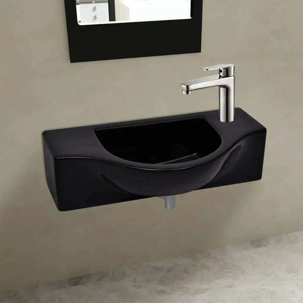Lavabo de salle de bain en céramique noire avec trou pour robinet, salles de bain et cuisines, articles décoratifs, accessoires de salle de bain