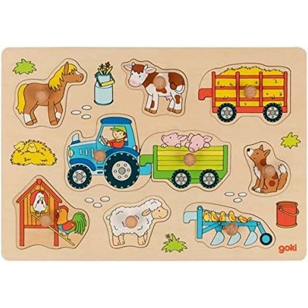 Puzzle in legno goki trattore fattoria 1 St