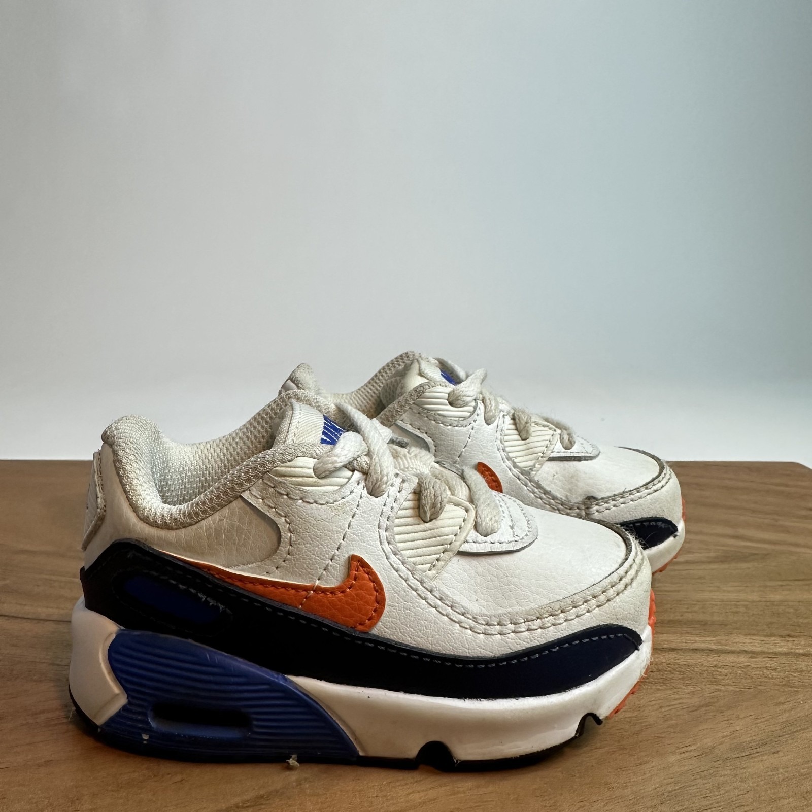 Nike Shoes | Little Kids Nike Air Max 90 Leather Td White Midnight Navy Sneakers Size 5 C Guc | Color: White | Size: 5bb