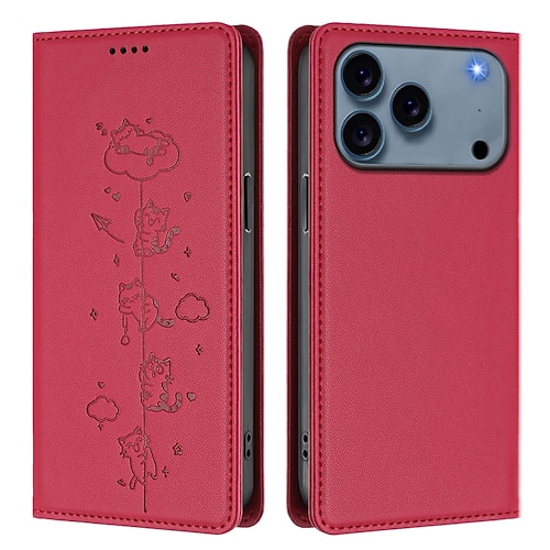 Handy Hülle Handyhüllen Für iPhone 17 Air 17 Pro Max iPhone 17e 16 15 14 Pro Max Plus 16e 13 Pro Max Mini Brieftaschenhülle Stoßfest Katze TPU PU-Leder Image