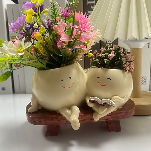 Doppelt schwingender, gitarrenförmiger Sukkulenten-Blumentopf, nordischer Pflanztopf aus Kunstharz, kreative Gartendekoration für Zimmer- und Gartenpflanzen, Balkon, Terrasse, Schreibtisch, Büro, Image