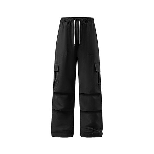 Herren Cargohose Freizeithose Kordelzug Tasche Einfach Komfort Bequem Volle Länge Täglich Heim Outdoor Urlaub Einfach Schwarz Khaki Mikroelastisch Image