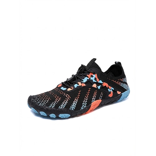Schwarze und orangefarbene, schnelltrocknende Herren-Wasserschuhe, atmungsaktiv, leicht, rutschfest, ideal für Wassersport, Schwimmen, Kajakfahren, Flusswanderungen, Strandspaziergänge und Outdoor-Abenteuer. Image