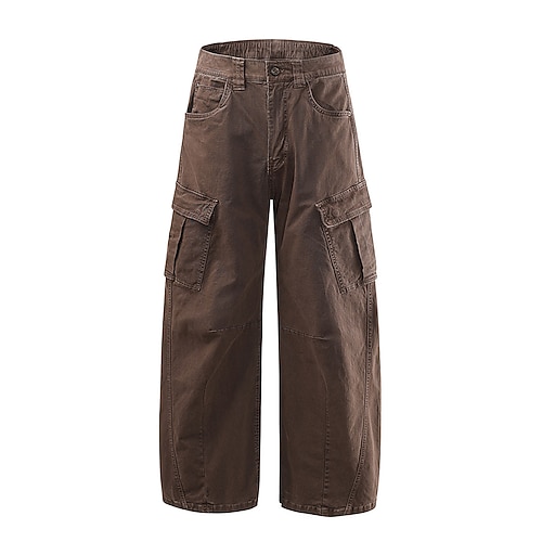 Herren Cargohose Freizeithose Tasche Elastischer Bund Einfach Komfort Bequem Volle Länge Täglich Heim Outdoor Urlaub Einfach Schwarz Hellgrau Mikroelastisch Image