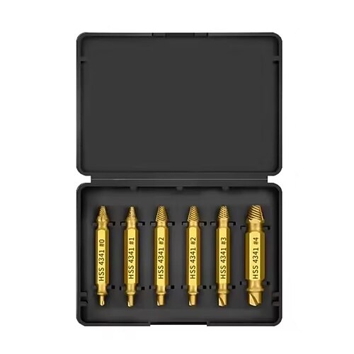 6-teiliges Set zum Ausdrehen beschädigter Schrauben, inklusive HSS-Bohrern, zum schnellen und einfachen Entfernen abgenutzter und abgebrochener Schrauben, ideal für Abbrucharbeiten. Image