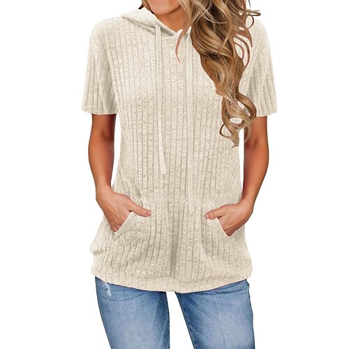 Damen Bluse Tasche Einfarbig Vintage Stilvoll Lässig Kurzarm Mit Kapuze Normale Oberteile Täglich Blau Schwarz Rosa Rote Dunkelgrün Sommer Frühling Image