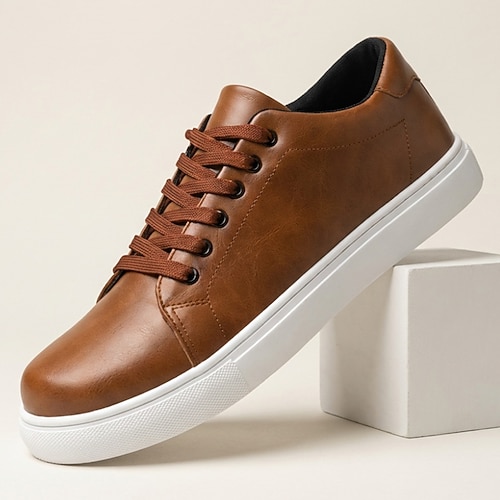 Braune Herren-Sneaker, minimalistische, lässige Schnürschuhe mit niedrigem Schaft, bequem und ideal für Alltag, Reisen, Pendeln, Wochenend-Outfits, Freizeit im Freien und einen smarten Casual-Look. Image
