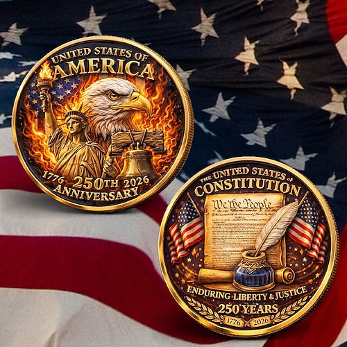 Gedenkmünze zum 250. Jahrestag der US-Verfassung, „Wir, das Volk"-Medaille, patriotisches Sammlerstück mit Federkiel, amerikanischen Flaggen und Freiheitssymbolen historisches Geschenk der Image