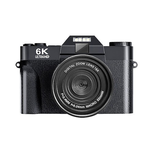 6K-Digitalkamera für Foto und Video, 64-Megapixel-Vlogging-Kamera mit Autofokus, 180°-Klappdisplay, Blitz, Zeitlupe und Weitwinkel Makroobjektiv, Kompaktkamera für YouTube, Anfänger, Studenten