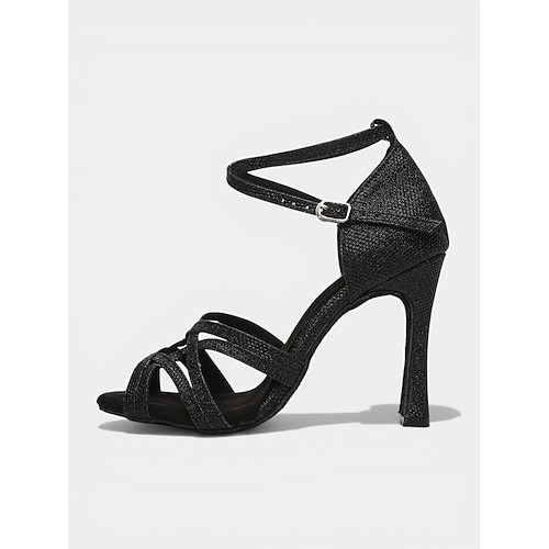 Rosa Damen-Lateintanzschuhe, Riemchen-Übungsschuhe mit offener Zehenpartie und Knöchelriemen für Salsa, Tango und Standardtänze Ausbildung Image