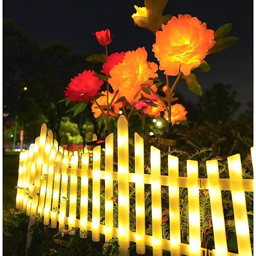 Weißer Lattenzaun mit Solarbeleuchtung für den Garten, Gartenzaun mit Solarleuchten und Fernbedienung, dekorativer Mini-Taschenzaun für kleine Blumenwege, Baumreihen, Gärten und als Haustierabsperrung